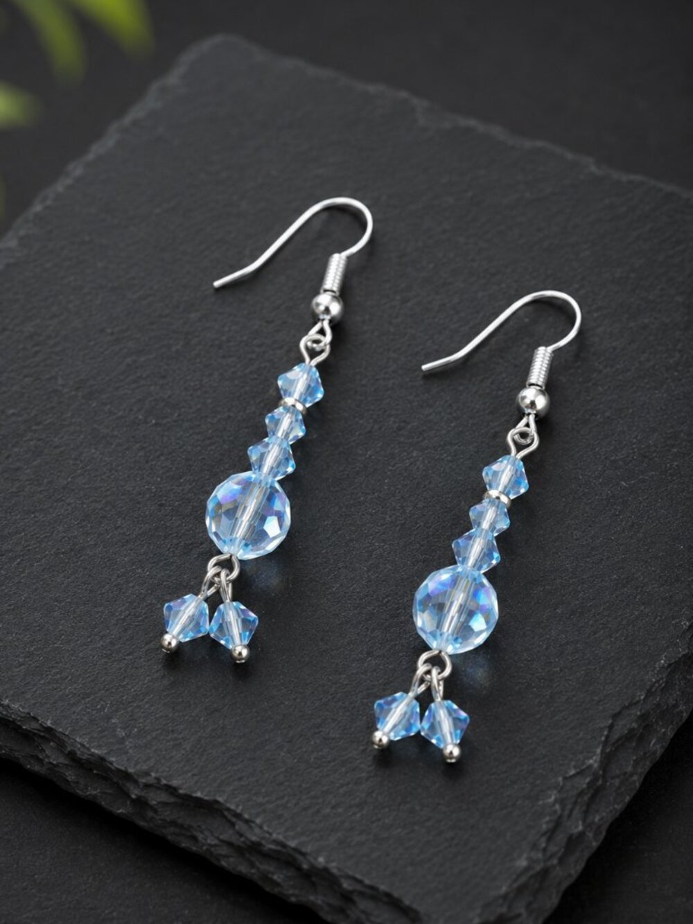 Light Blue Crystal Drop Earrings | Handcrafted - Picture 6 of 6